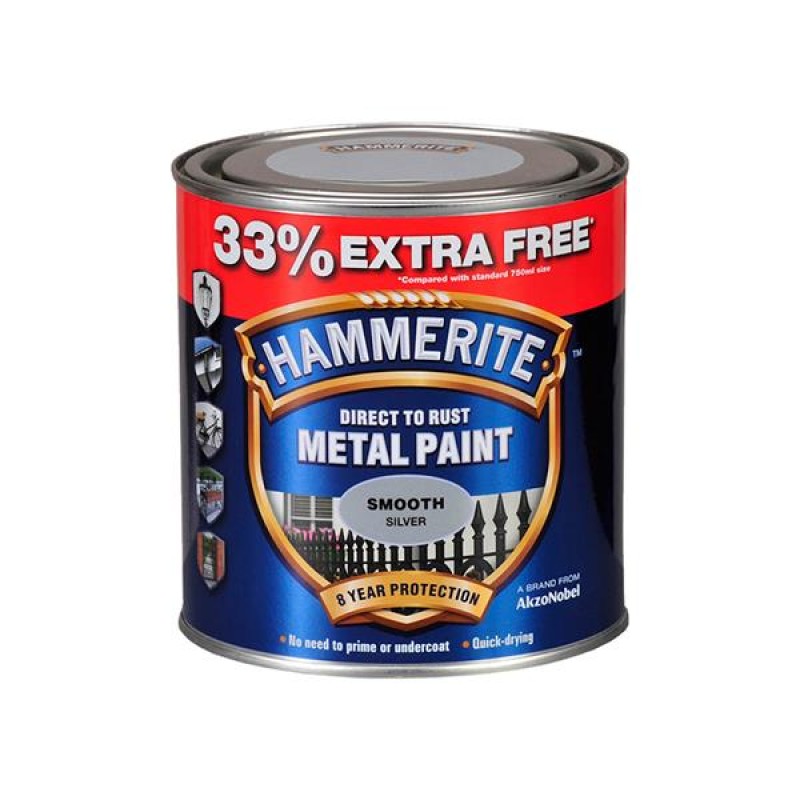 Hammerite Smooth Silver 750ml + 33% Free