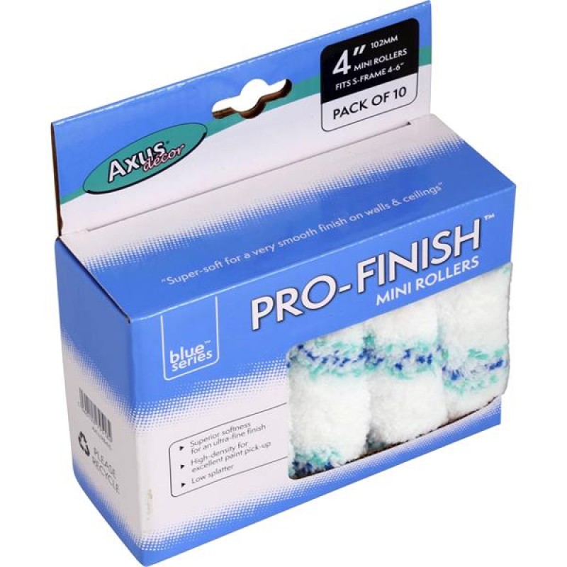 Axus Pro-Finish Mini Roller (blue series) - 4"/100mm, Pack of 10