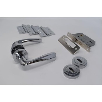 Ultimate Door Pack Sintra Lever On Rose, Lock, 2 Esc With 3 Hinges Polished Chrome Finish