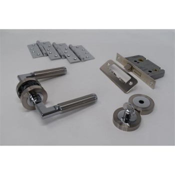 Ultimate Door Pack Belas Lever On Rose, Bathroom Lock, Turn With 3 Hinges Sn