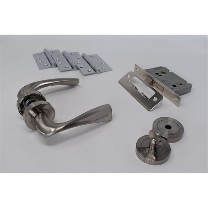 Ultimate Door Pack Sintra Lever On Rose, Bathroom Lock, Turn With 3 Hinges Sn