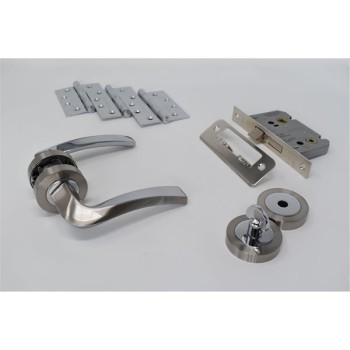 Ultimate Door Pack Sines Lever On Rose, Bathroom Lock, Turn With 3 Hinges Dual Finish