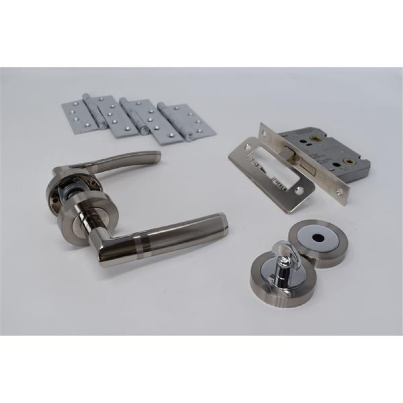 Ultimate Door Pack Dunmore Lever On Rose, Bathroom Lock, Turn With 3 Hinges Pnsn
