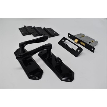 Ultimate Door Pack Shelbourne Bathroom On Plate, Lock And 3 Hinges Black