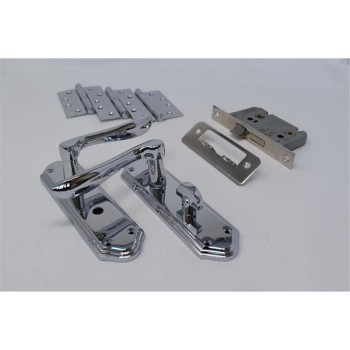 Ultimate Door Pack Shelbourne Bathroom On Plate, Lock And 3 Hinges Pol Chrome