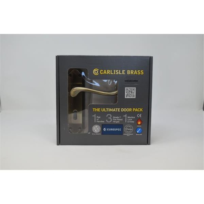 Ultimate Door Pack Shelbourne Lever On Place Lock And 3 Hinges Florentine Bronze